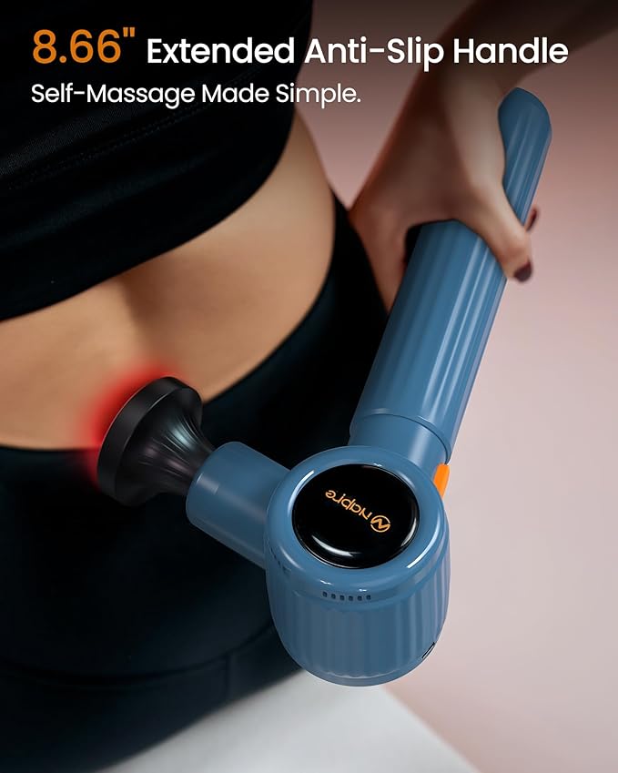 NAPRE Massage Gun with Heat,Massage Gun Deep Tissue with Extension Handle & 3 Adjustable Angles,Handheld Percussion Back Massager for Muscle/Neck/Body Pain Relief with Portable Case,Blue