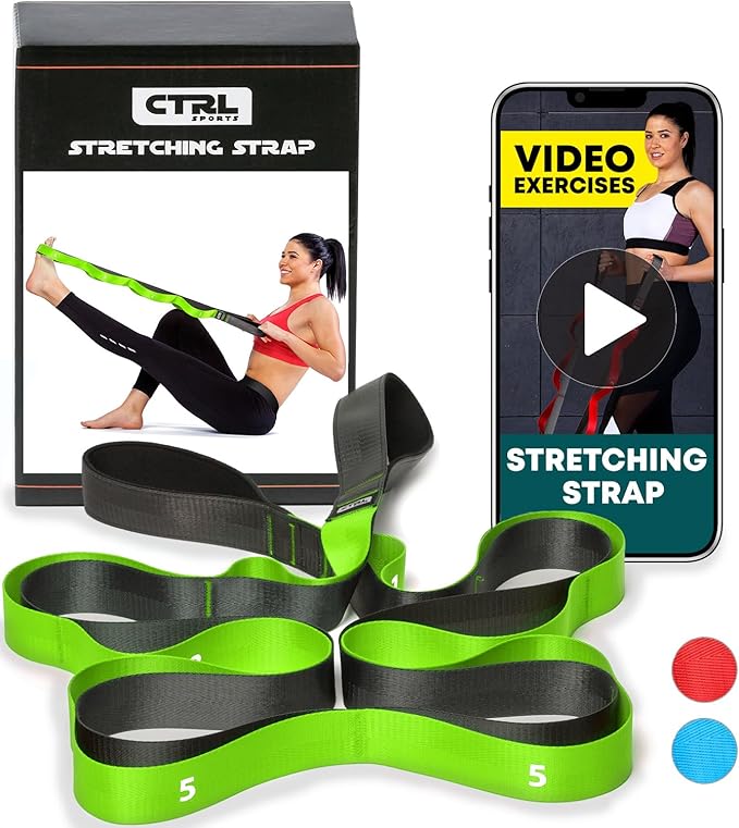 Stretching Strap with Loops - Non Elastic Stretch Band for Physical Therapy, Yoga Strap for Stretching Equipment, Stretch Bands for Exercise and Flexibility - Fascia, Hamstring & Leg Stretcher Belt