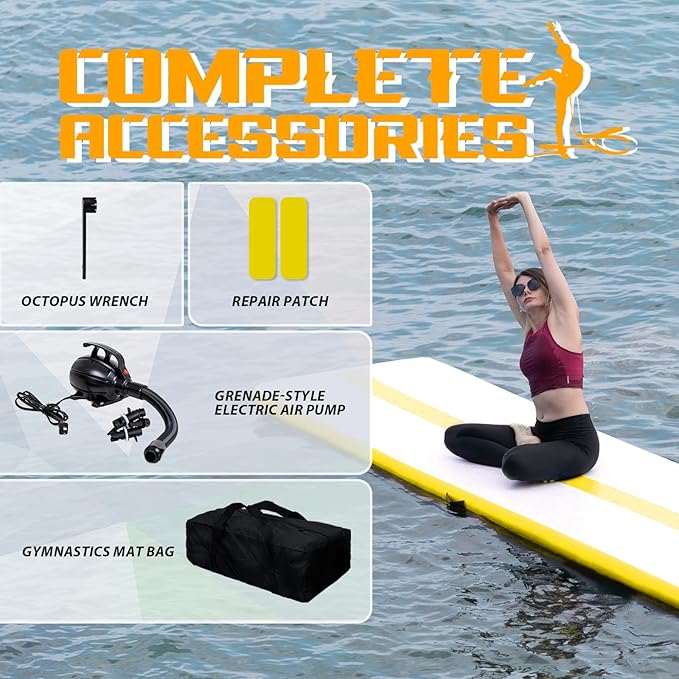 Tuxedo Sailor Inflatable Gymnastics Mat with Electric Pump, Storage Bag, Repair Kit–Air Mat for Home Training, Cheerleading, Yoga