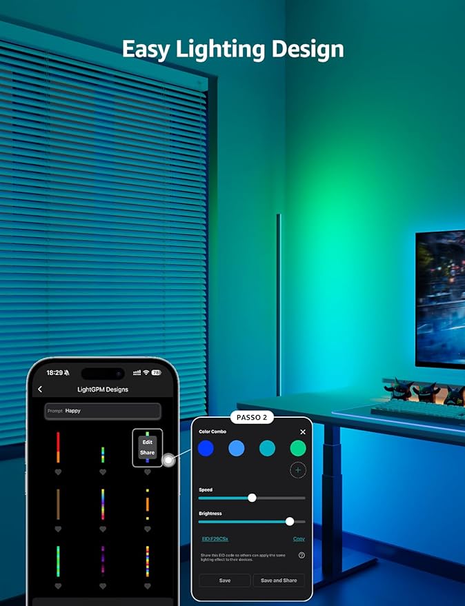 Lepro OE1 AI Floor Lamps for Living Room, Smart LED Corner Lamp with RGBW Color Changing, Alexa Compatible, Music Sync, DIY modes, 1000LM, Modern Standing Lights for Bedroom, No Remote, 2.4G WiFi Only