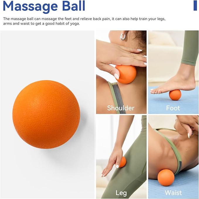 5 in 1 Foam Roller Set - Deep Tissue Foam Roller, Muscle Roller Stick, Massage Ball, Resistance Band for Physical Therapy & Deep Tissue Muscle Massage (Orange)