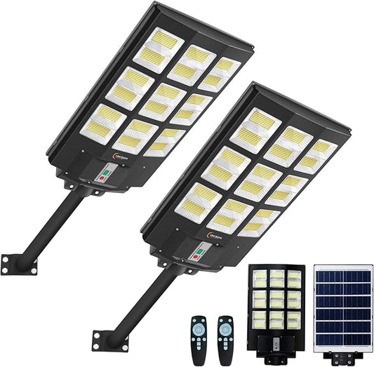 4200W Solar Street Lights Outdoor Motion Sensor, Dusk to Dawn Solar Flood Lights Super Bright 7000K Security Lights IP66 Waterproof Solar Powered for Parking Lot, Street, Yard(2 Pack)