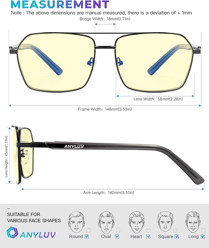 ANYLUV Blue Light Glasses Men/Women, Blue Light Blocking Glasses, Computer Screen Blocker Eyes Protection Glasses