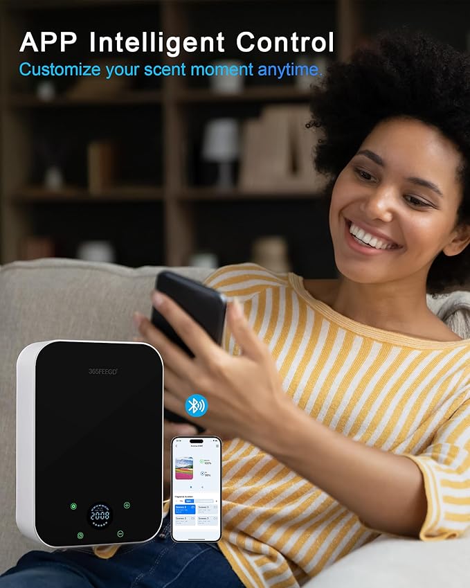 Waterless Oil Diffuser - Pure Essential Oil Diffuser with App Control - 150ml/1700 Sq.Ft. Coverage for Effective Aromatherapy in Home/Office/Hotel (White Black)