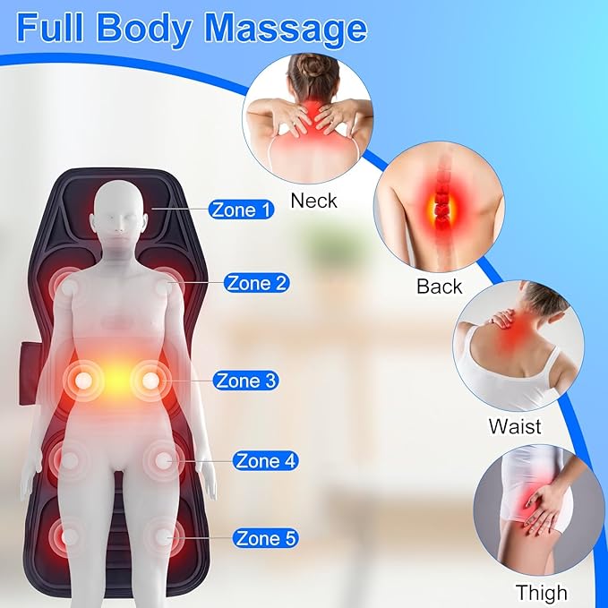 Back Massager Chair Pad with Heat, Massage Seat Cushion, Multifunctional Back Massager Fatigue Stress Relief with Massage Vibration Timer for Men Women Home Office Car Use