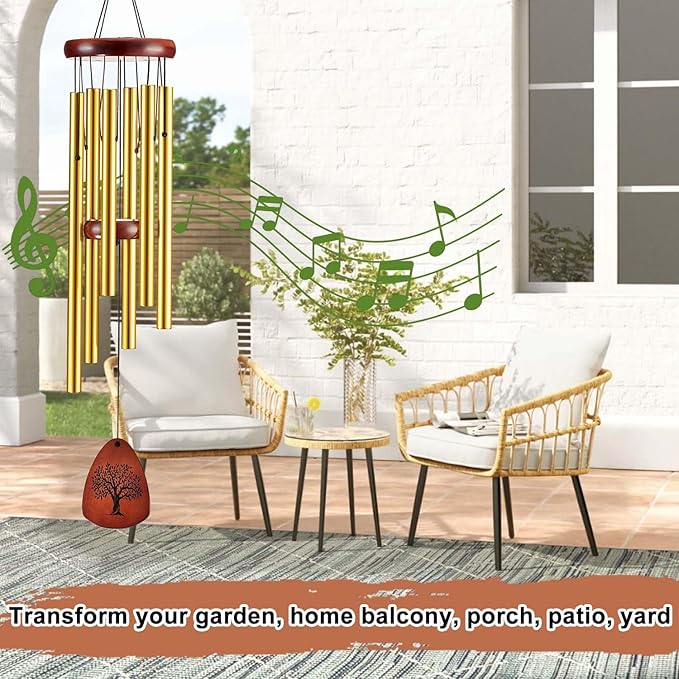 Wind Chimes for Outside, 32" Memorial Wind Chimes for Loss of Loved One Mother Father, Memorial Sympathy Gift Outdoor Garden Patio Decor, Bereavement Gift for Loss of Mom Dad (Classic Gold)