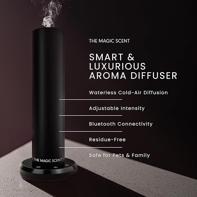 Bluetooth Tower Diffuser Home & Office - Smart Ultra-Quiet for Home & Hotel - Waterless Cold-Air Programmable Professional Diffuser Machine - Essential Aroma Oil Included