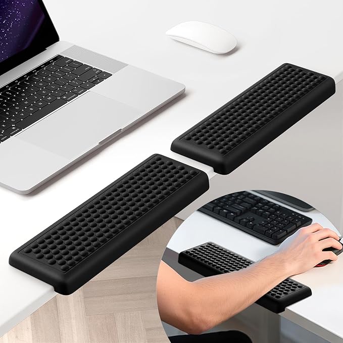 Hsurbtra L-Shaped Desk Elbow Pad, 2-Piece Soft Memory Foam Elbow Support Padding with Non-Slip Rubber Base, Ergonomic Desk Edge Cushion Wrist Rest for Office, Home, Work, Gaming, Black