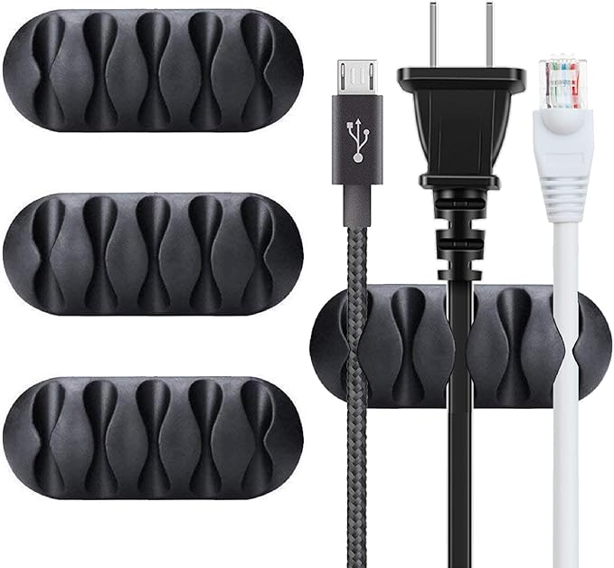 BEADNOVA Cord Organizer Cable Organizer Cable Clips Cord Holder for Desk Management Wire Holder Clips for Computer Desk (Black, 4 pcs)