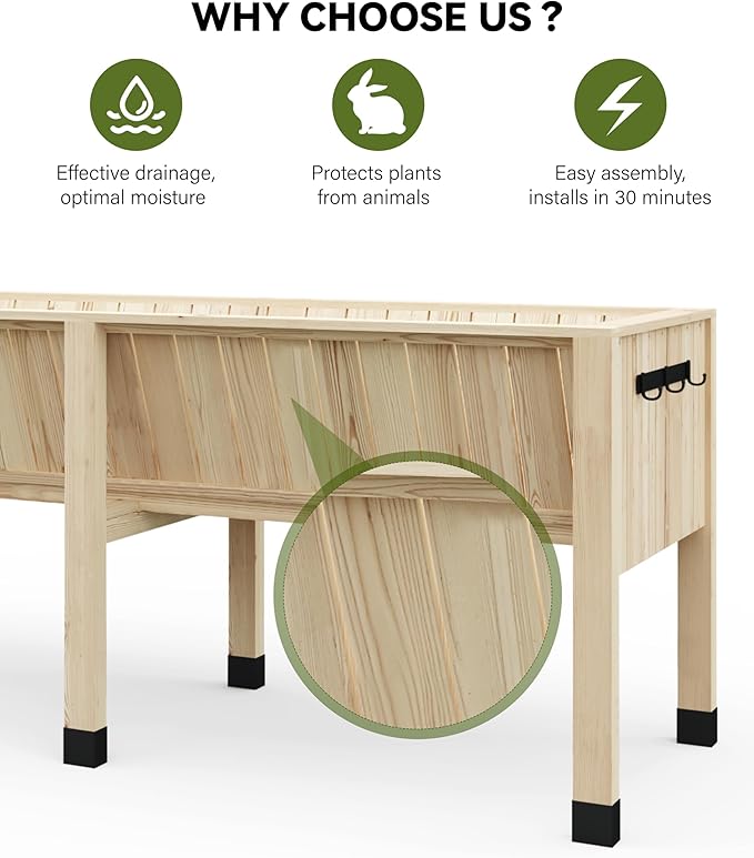 Raised Garden Bed 6 x 2 x 2.5FT, Raised Garden Beds Outdoor with 6 Legs, Detachable Liner, Wooden Raised Planter Box for Backyard, Patio, Balcony