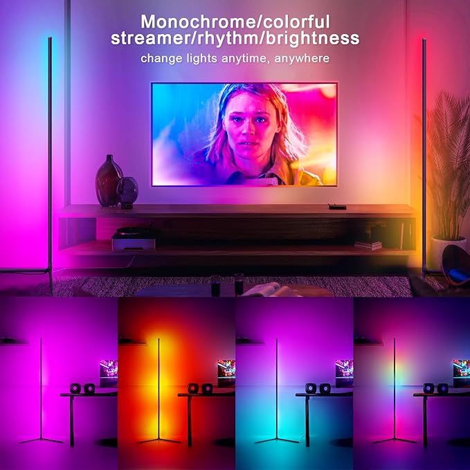 Corner Floor Lamp 2 Pack, LED Lamps with Remote, RGB Standing Lamp, LED Light Stick, Music Sync Dimmable Color Changing Ambient Light Bar for Bedroom, Living Room, Gaming Room, Party, Dorm