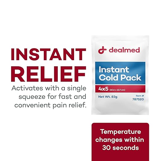 Dealmed Instant Cold Pack – Pack of 24, 4" x 5" Disposable Cold Packs for Injuries, Swelling, Sprains, Muscle Soreness and More, No Refrigeration Single Squeeze Activation White