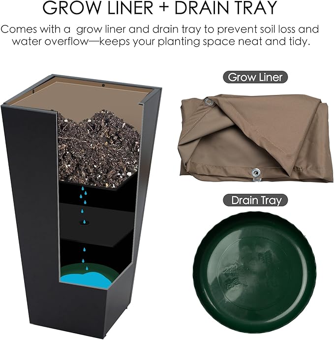 Kozyard 30" Hx15.4 Lx15.4 W Tall Taper Black Metal Planter Flower Plant Pot Indoor Outdoor Planters Steel Flower Pot All-Weather Use with 2 Partition Panels for for Trees, Plants Flowers