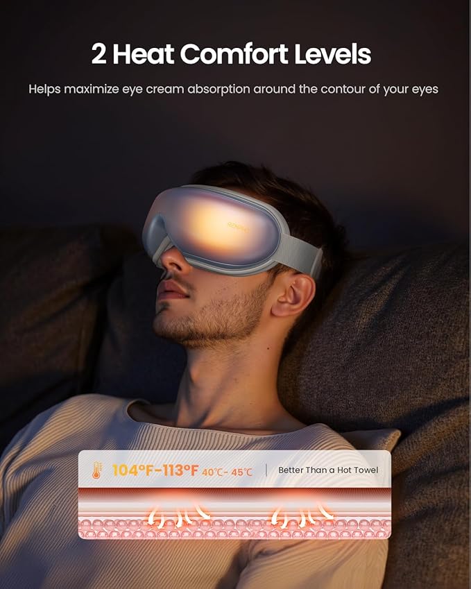 RENPHO Eye Massager with Heat, Eyeris1 Massage Mask Birthday Gifts, Migraine Massager with Remote, Compression, Silent Mode, Bluetooth, Heated Sleep Mask for Strain Relief, Stye Eye, Improve Sleep