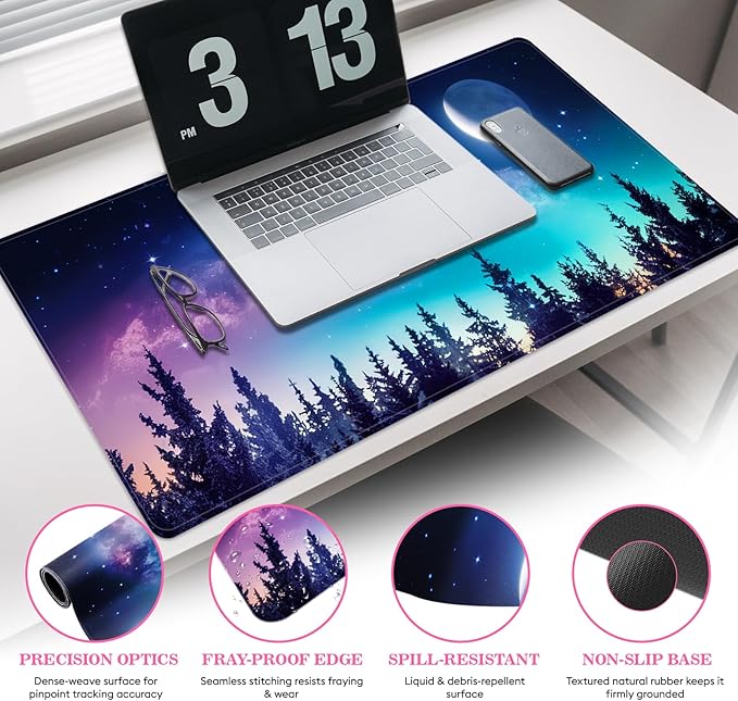 Long Mouse Pad XXL,Ergonomic Desk Mat Gaming Set,Keyboard Wrist Support Rest Mouse Pad Suitable for Office and Home (XXL Forest Setting)