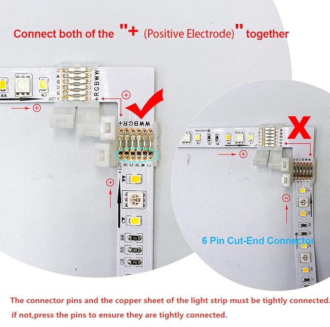 GIDERWEL RGBWW 6 Pins LED Strip Connectors L Shape,6 Pack LED Strip Light 12mm Right Angle Corner Solderless Connector LED Connection for LED Lightstrip Plus V3/RGBCCT LED Strips