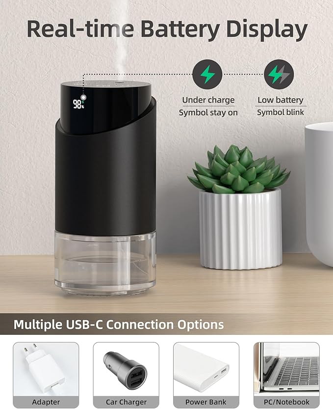 Waterless Essential Oil Diffuser Aromatherapy Scent Diffusers for Home Large Room, Bedroom, Car, Office, Desk, Battery Operated Mini Portable Air Freshener, 3 Countdown Timers & 3 Mist Levels