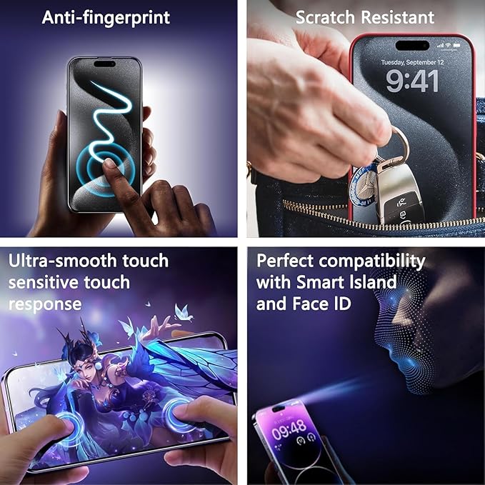 Privacy Screen Protector for iPhone 17 Pro 6.3-Inch, Auto Dust Removal, 9H Tempered Glass, Full Cover, Anti-Fingerprint, Easy Installation,2 Pack