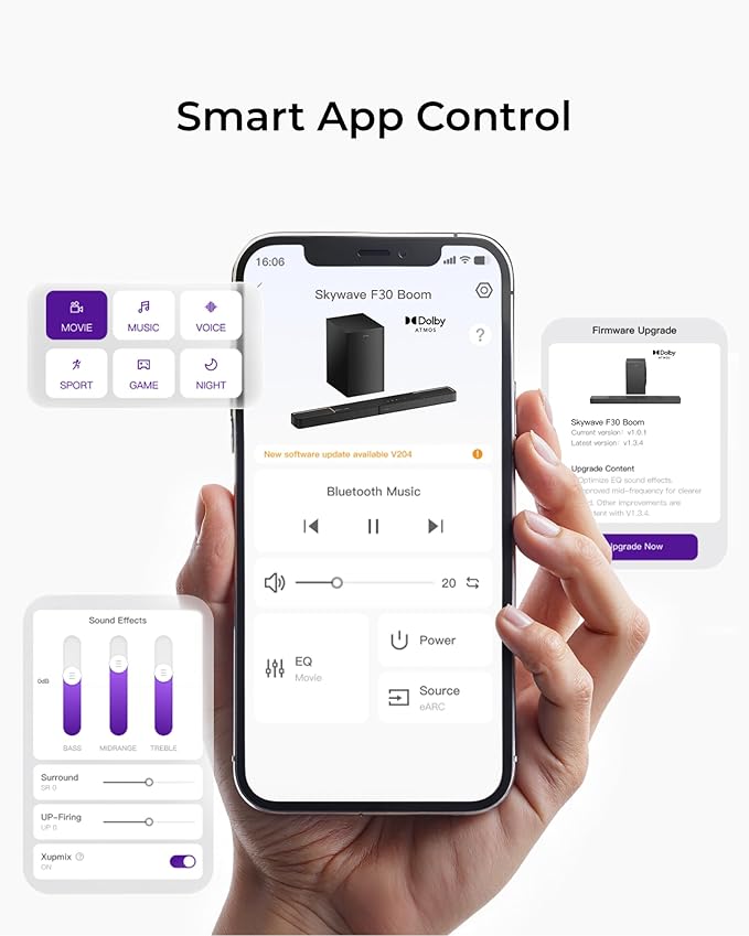 ULTIMEA 3.1.2ch Sound Bar with Dolby Atmos, Surround Sound System for TV with 6.5 inch Subwoofer, Sound Bar for Smart TV, Soundbar with Subwoofer for Home Theater, BT 5.4, HDMI eARC, Skywave F30 Boom