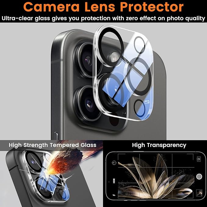 4+4 Pack Privacy Screen Protector for iPhone 16 Pro 6.3-Inch with 4 Pack Camera Lens Protector, Anti Spy Tempered Glass Film 9H Hardness Case Friendly