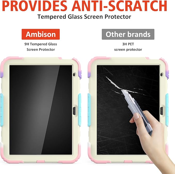 Ambison Case for iPad A16 11th/10th Generation 11"/10.9'' 2025/2022,Heavy Duty Shockproof Case with Tempered Glass Screen Protector, 360° Rotating Handle Strap&Stand,Shoulder Strap-Pink