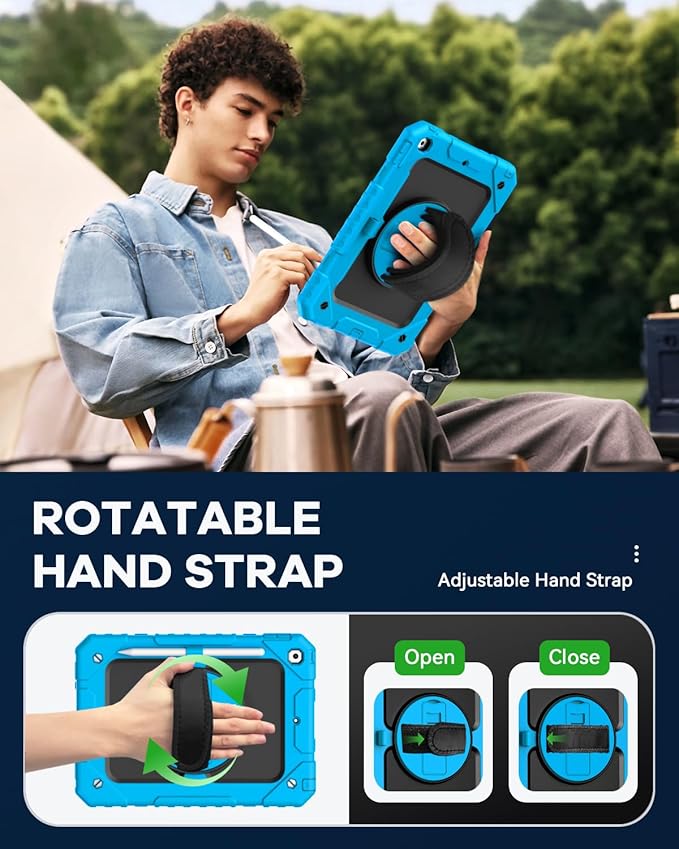 Cantis Case for iPad 9th/8th/7th Generation with Screen Protector, iPad 10.2 Case 2021/2020/2019 with 360 Degree Rotating Stand/Shoulder Strap/Pencil Holder, Blue