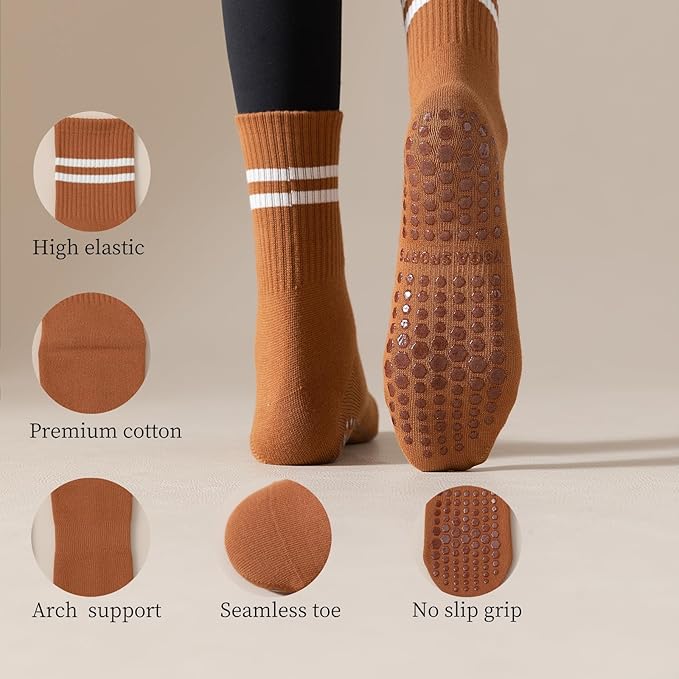 Yoga Socks with Non-Slip Grips for Women - 4 Pairs Pilates, Barre, Gym, Dance Workout Anti-Skid Socks