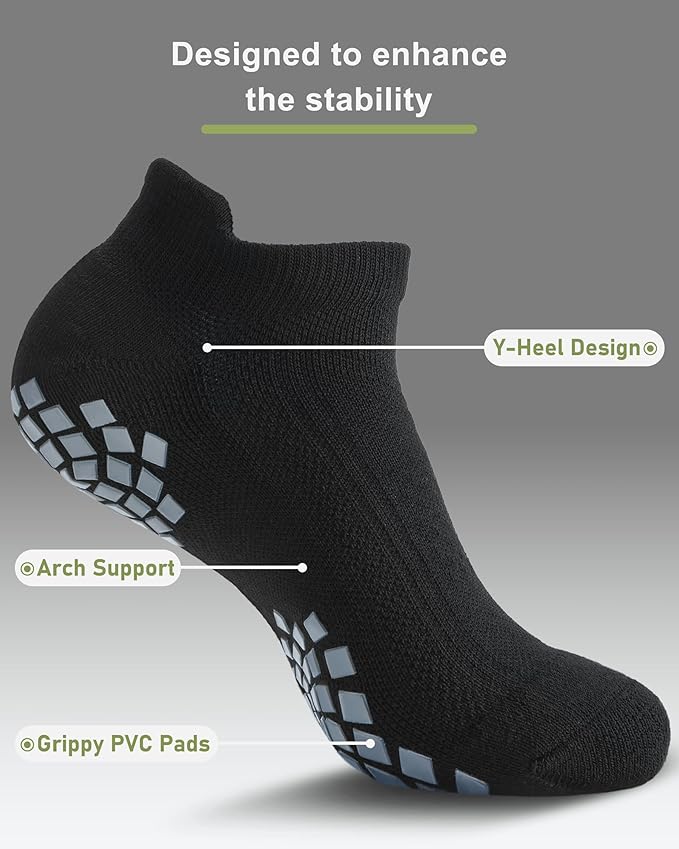 Pilates Grip Socks - Cushioned Slipper Non-Slip Grippy for Women Men Yoga - Barre Workout Hospital Sticky Socks