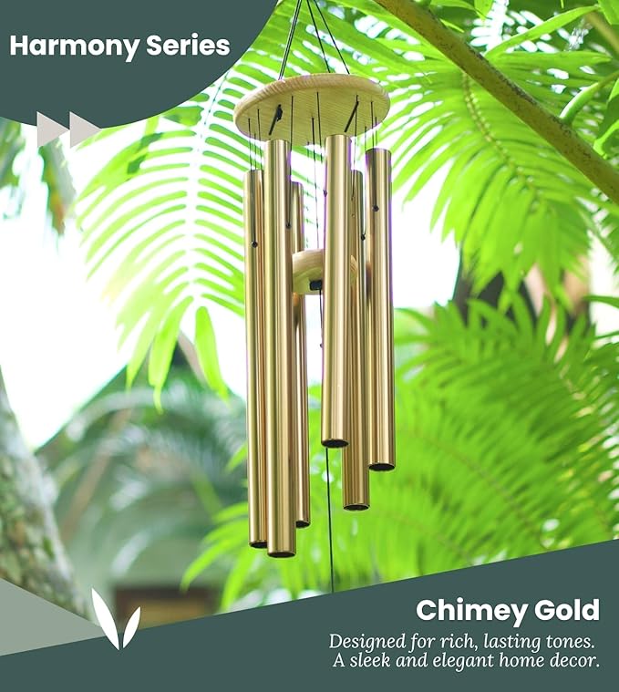 Large Wind Chimes – 35” Gold Modern Wind Chimes for Deep, Soothing Tones – Outdoor Garden Décor, Hand-Tuned Metal Chimes for Relaxation – Weatherproof Gift for Patio, Yard & Zen Spaces