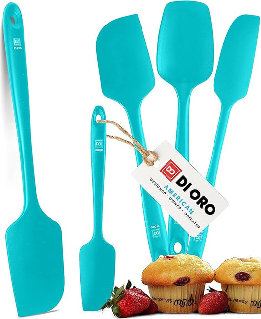 DI ORO Silicone Spatula Set - Rubber Kitchen Spatulas for Baking, Cooking, & Mixing - 600°F Heat-Resistant & BPA Free Silicone Scraper Spatulas for Nonstick Cookware - Dishwasher Safe (5pc, Teal)