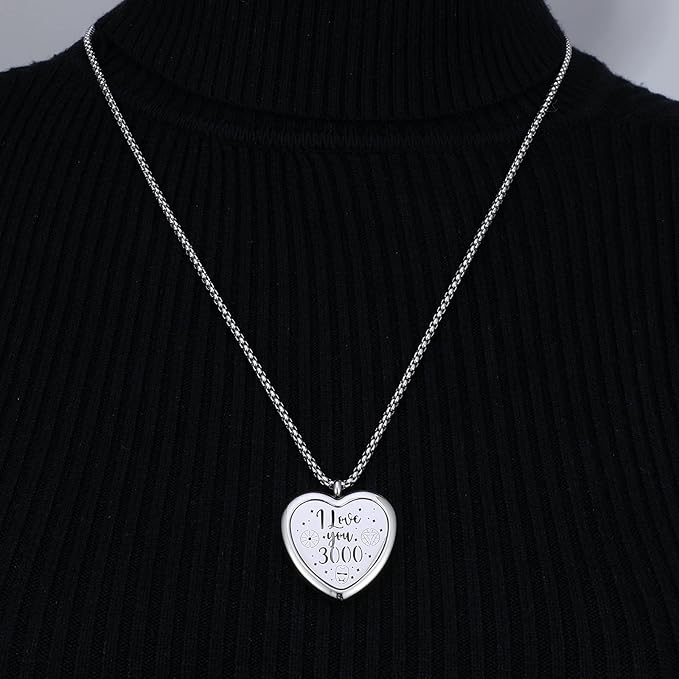 Heat Essential Oil Diffuser I Love You 3000 Necklace - Stainless Steel Essential Oil Diffuser Necklace Air Freshener Aromatherapy Locket Pendant Necklace with Chain&Pads