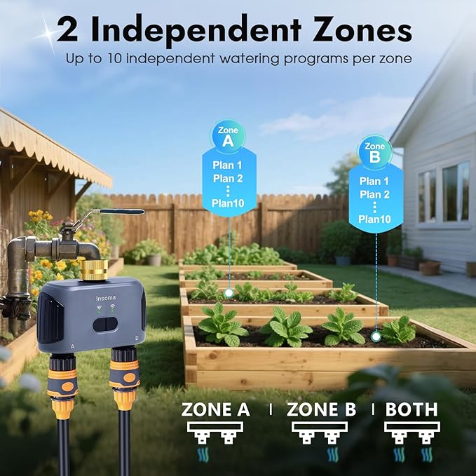 2 Zones WiFi Water Timer Brass Inlet, Sprinkler Timer for Garden Hose, APP Remote Control WiFi Hose Timers with Gateway, Voice Control with Alexa, Rain Delay and Manual Mode for Yard Lawn Watering
