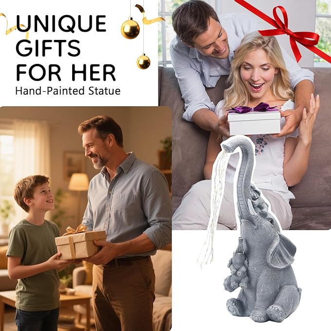 Solar Elephant Garden Statue Decor with Constant LED Lights - Lawn Patio Yard Balcony Lucky Elephant Ornaments,Unique Holiday Housewarming Gifts