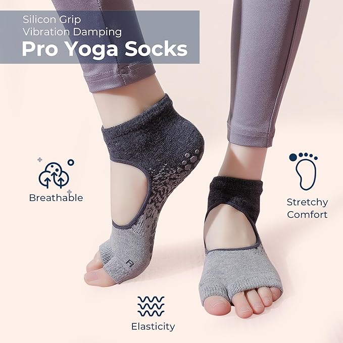 Non-Slip Pilates Yoga Socks with Grips for Women - Stylish Crew Socks for Barre, Ballet, and Workout (Size 5-9)