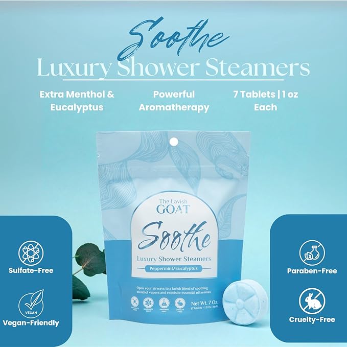 TLG Soothe Shower Steamers Aromatherapy 7 Pack – USA Made with Extra Menthol, Peppermint & Eucalyptus – Shower Bomb for Relaxation, Stress & Sinus Relief – Gift for Men & Women
