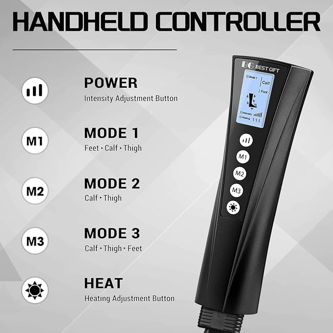 Bestgift Christmas Gifts for Men, Women, Mom, Dad, Mother's Day, Father's Day, Air Compression Massager with Heat for Foot, Leg, Calf, Thigh, Knee, Helpful for Muscle Fatigue, Cramps, Swelling, Edema