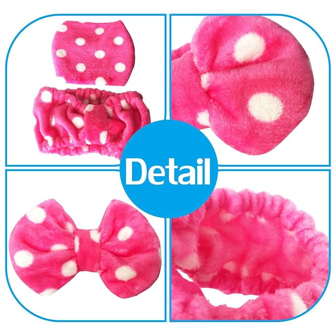 Hairizone Makeup Wrap Headband for Facial Wash Shower Hairband Adjustable Elastic Bowknot Cosmetics Hair Band for Women (Roseo)