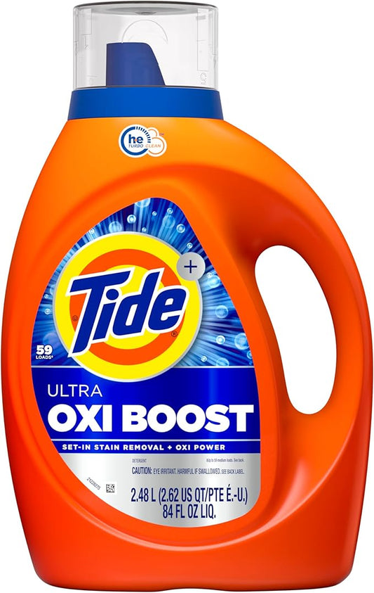 Tide Ultra Oxi Boost Liquid Laundry Detergent, 84 fl oz, 59 Loads, Advanced Stain Remover, Laundry Detergent Liquid with Extra Oxi Power