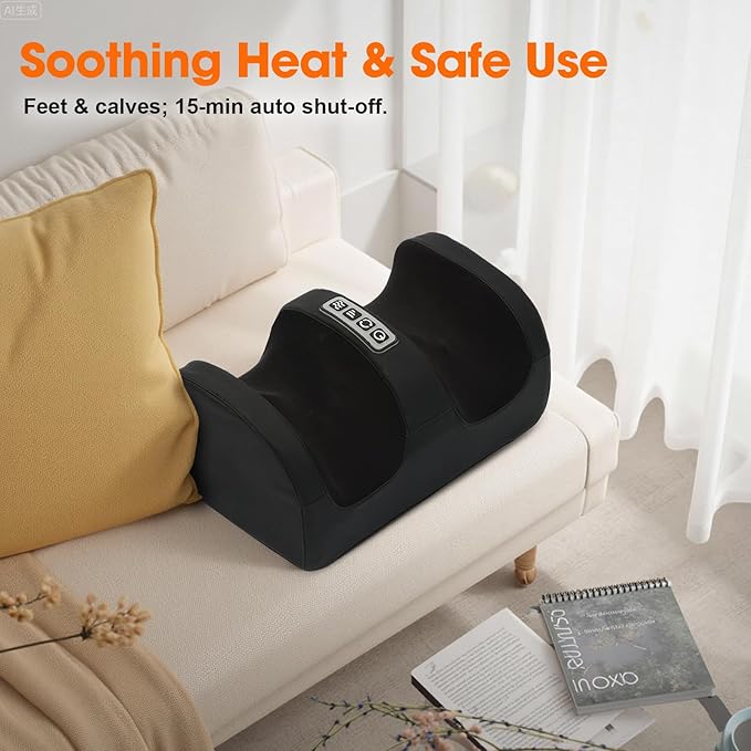 Shiatsu Foot Massager with Heat, Feet Massager for Neuropathy, Plantar Fasciitis and Pain Relief, Deep Kneading and Rolling Massage for Feet/Calf/Leg/Ankle,Gifts for Women Men, Black