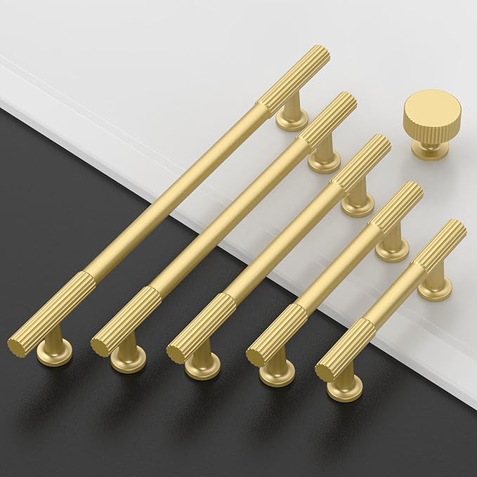 Amerdeco 10 Pack Brushed Gold Cabinet Pulls 5 Inch(128MM) Hole Centers Kitchen Cabinet Handles Hardware Kitchen Handles for Cabinets Cupboard Handles Drawer Pulls ZH0071