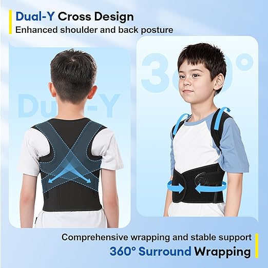 babaka Posture Corrector for Kids and Teens Adjustable Full Back Support Brace, Scoliosis, Dowagers Hump, Hunchback, Spine Corrector Boys and Girls (Large, Waist: 23''-27'')