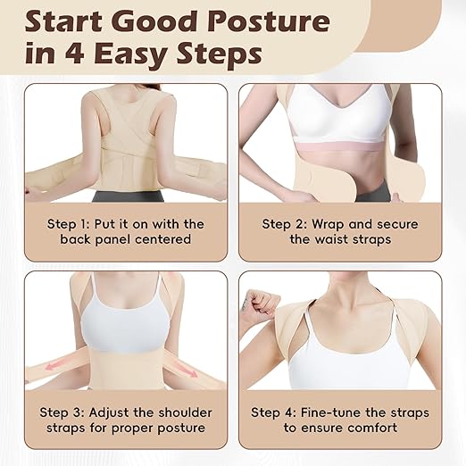 Posture Corrector for Women & Men, Full Back Brace Support with Adjustable Shoulder Straightener, Lower & Upper Back Pain Relief - Scoliosis, Hunchback, Spine Corrector (Beige, Large)