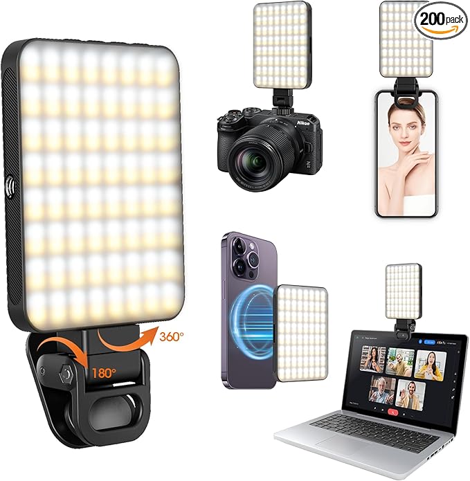 Magnetic Selfie Light, Portable Phone Clip, 6 oz, Rechargeable Ring Light for iPhone, Laptop, Camera, 10-Hour Working, 3 Light Modes for TikTok, Instagram, Vlog, Video Recording