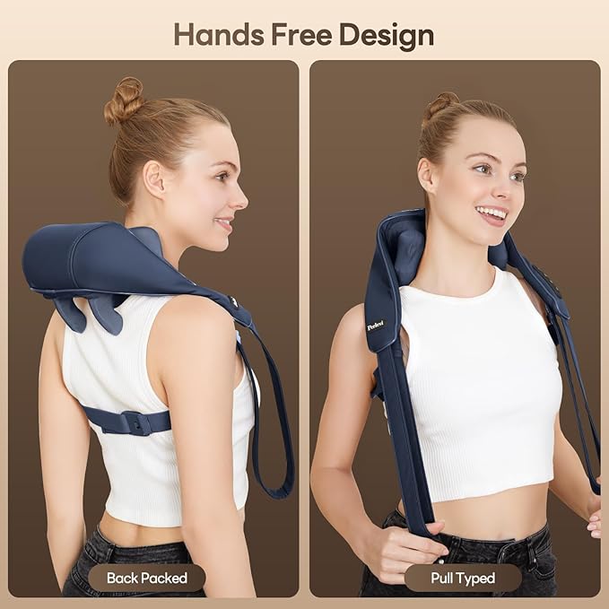 Neck Massager with Heat for Pain Relief Deep Tissue,6D Shiatsu Kneading Massage,Cordless Rechargeable for Neck,Shoulder,Gifts for Mom/Dad(PU-Dark Blue)