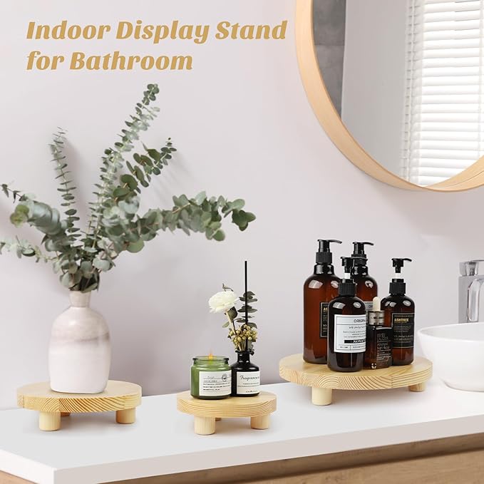 Wood Plant Stand Indoor Outdoor,Plant Stand Risers,Wooden Stool Display Stand for Planter Table,Small Planter Tray for Decor,3PCS,Natural