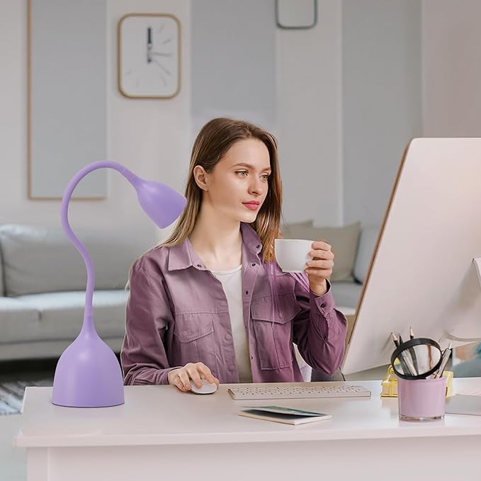 Gooseneck Desk Lamp 360° LED Flexible Reading Light Small Desk Lamps for Small Spaces Home Office Bedroom College Dorm Desk Bookshelf Nightstand Table Lamp (Purple)