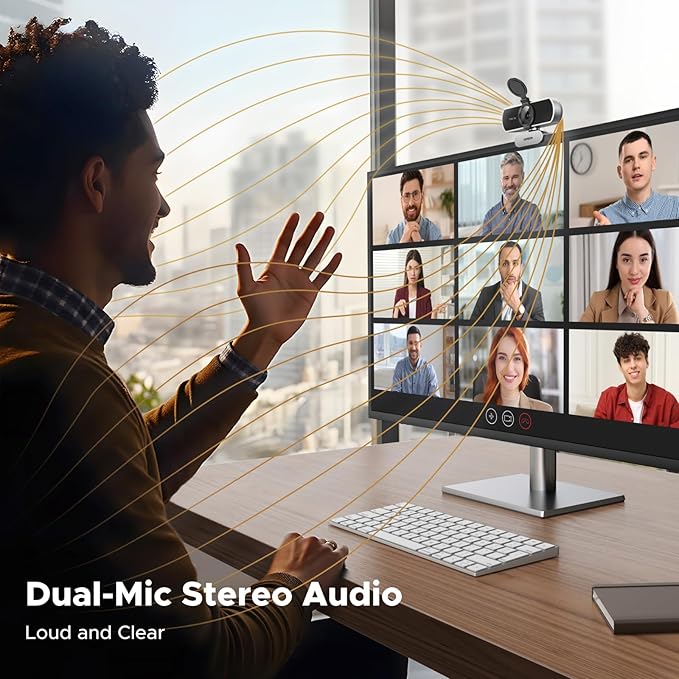 UGREEN 2K Webcam for PC Ultra HD 1080P Computer Webcam with Microphone, PC Camera with Privacy Cover, USB Web Camera for Streaming, Conference, Video Calling, Zoom, Skype, Teams, FaceTime, Silver Grey