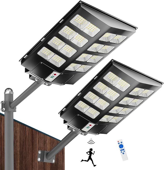 Ofuray Of-2600W Solar Street Light Outdoor, 240000LM Solar Street Light Parking Lot Lights Commercial Dusk to Dawn, 6500k IP67 Waterproof Led with Remote Control Motion for Street,Court,Tree 2Pcs