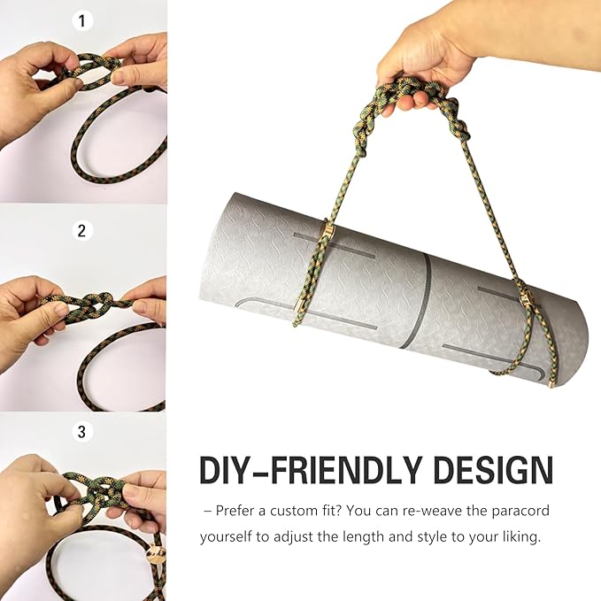 DAOSUN Yoga Mat Strap - 8MM Adjustable Paracord Carrier for Carrying Yoga Mats, Camping Pads & Blankets (Strap Only)
