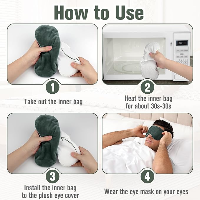 Heated Eye Mask Warm Compress for Eyes, Soothing Weighted Eye Mask for Sleeping, Microwave Moist Heating Pad Hot Compress for Eyes Relaxation, Reusable Sleep Mask for Home, Office (Grey)